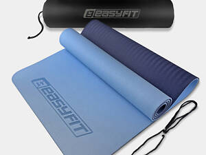 Килимок для йоги та фітнесу EasyFit TPE+TC 6 мм двошаровий + Чохол блакитний-синій