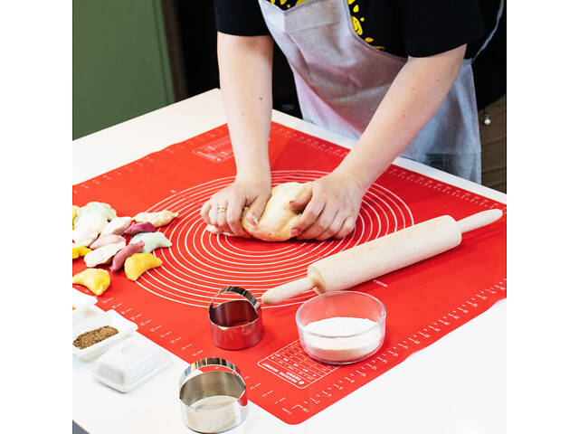 Килимок силіконовий для розкачування тіста та випічки великий 81х61 см Червоний - Фото 2