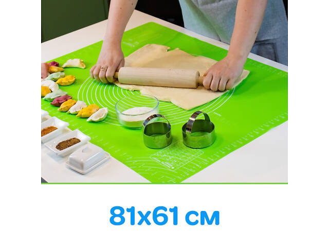 Килимок силіконовий для розкачування тіста та випічки великий 81х61 см Салатовий - Фото 1