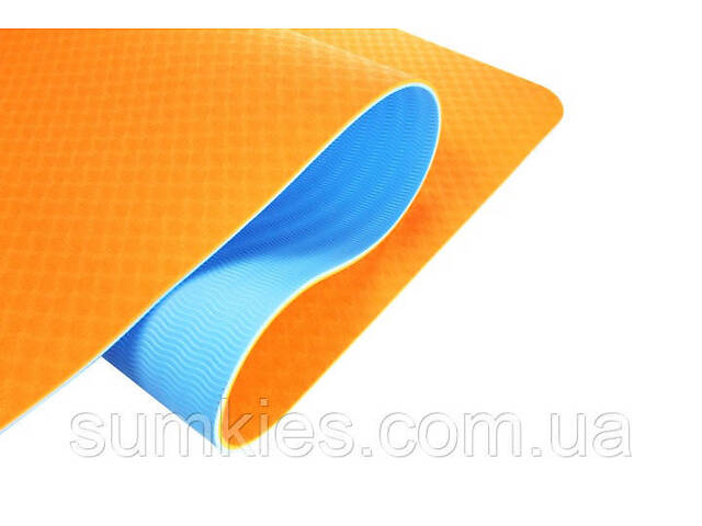 Килимок для йоги та фітнесу U-POWEX TPE Yoga mat Orange/Blue (183х61х0.6) - Фото 2