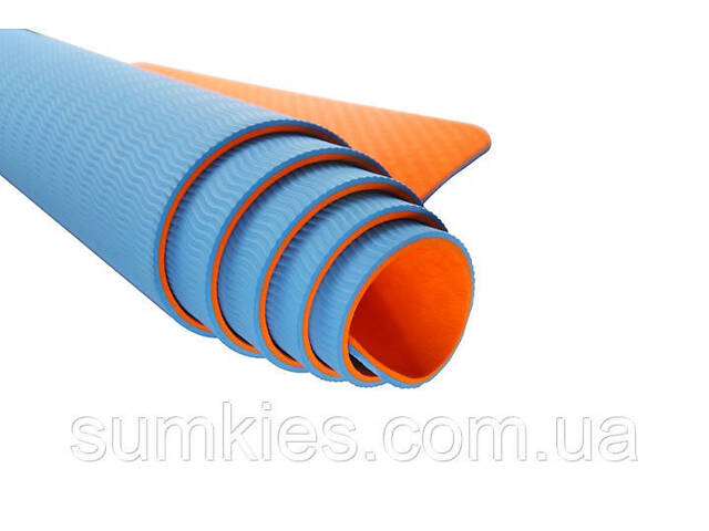 Килимок для йоги та фітнесу U-POWEX TPE Yoga mat Orange/Blue (183х61х0.6) - Фото 3