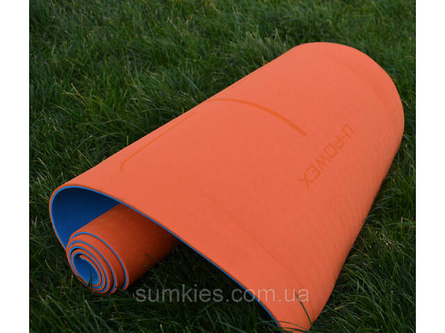 Килимок для йоги та фітнесу U-POWEX TPE Yoga mat Orange/Blue (183х61х0.6) - Фото 5
