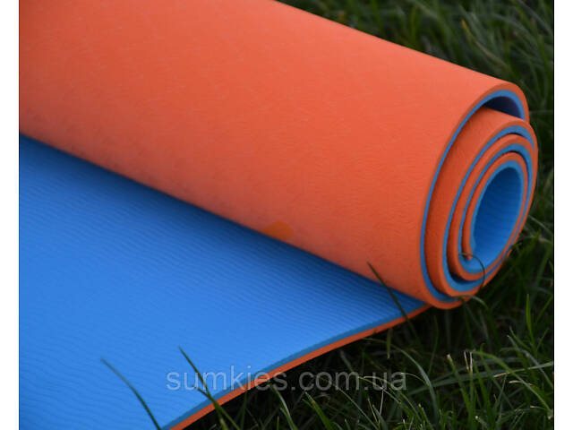 Килимок для йоги та фітнесу U-POWEX TPE Yoga mat Orange/Blue (183х61х0.6) - Фото 7