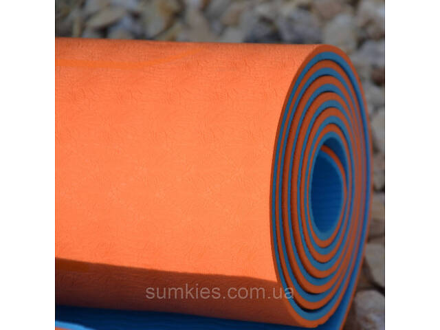 Килимок для йоги та фітнесу U-POWEX TPE Yoga mat Orange/Blue (183х61х0.6) - Фото 9