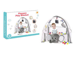 Килимок-манеж з брязкальцями BY-A202 слоник 3 в 1 з кульками