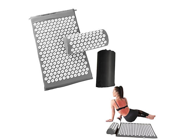 Килимок ортопедичний масажний акупунктурний для йоги з подушкою валиком аплікатор Кузнєцова - Фото 1