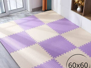 Килимок-пазл підлоговий, термокилимок, без покриття, Eva-піни, 30 пазлів 60*60 см, площа покриття 10,8 м²,товщина 1 см,фіолетовий