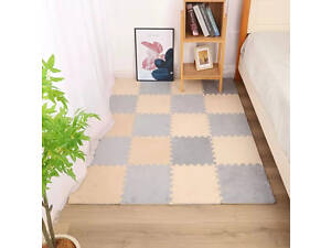 Килимок-пазл плюшевий бежевий з сірим, 30х30 см 20 шт.