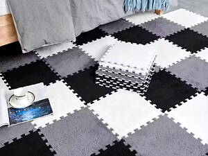 Коврик-пазл плюшевый, термоковрик, мат детский теплый 90*120см, 12 пазлов, цвет серый