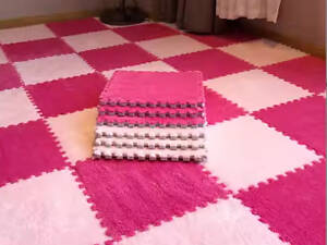 Килимок-пазл плюшевий, термокилимок, мат дитячий теплий 90*120см, 12 пазлів, колір фуксія