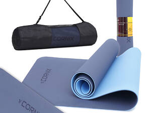 Килимок спортивний Cornix TPE 183 x 61 x 0.6 см для йоги та фітнесу XR-0003 Blue/Sky Blue