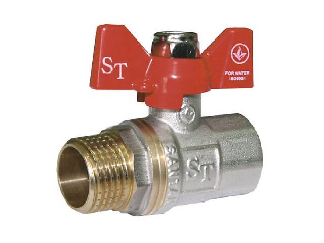 Кран кульовий для води SANTAN 607, 1/2' зовнішній-внутрішній, червоний метелик - Фото 1