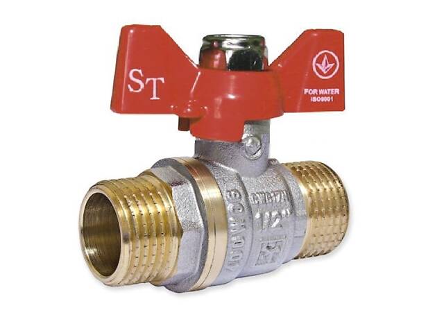 Шаровой кран для воды SANTAN 607, 1/2' внешний-внешний, красный бабочка. - Фото 1