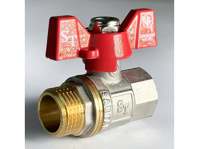 Кран кульовий для води SANTAN 607, 1/2' зовнішній-внутрішній, червоний метелик - Фото 2