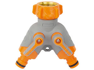 Кран розподільний з адаптерами ½' 2 виходи на кран ¾' з латунованою різьбою (ABS+TPR) FLORA (5016614)