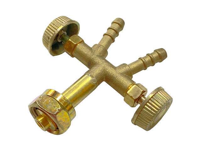 Кран-тройник на баллон газовый ATF резьба левая W21.8мм латунь (ATF-3188) - Фото 1