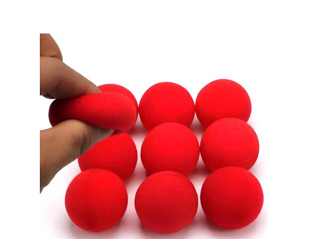 Червоний м'яч-губка для трюків RESTEQ — набір з 10 поролонових м'ячиків для фокусів та ілюзіоністів, діаметр 45 мм. - Фото 1