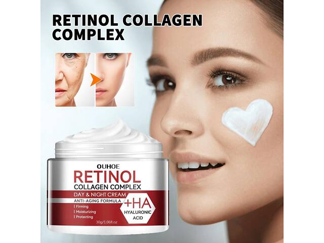 Крем для обличчя OUHOE Retinol 30г. Крем від зморшок OUHOE Retinol. Поживний крем для освітлення та зволоження - Фото 5