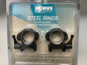Крепление для прицела KONUS STEEL-QR – быстросъемные кольца 25.4 мм, высокие, на планку Пикатинни/Вивера