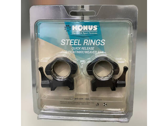 Кріплення для прицілу KONUS STEEL-QR – швидкознімні кільця 25.4 мм, високі, на планку Пікатінні/Вівера - Фото 1