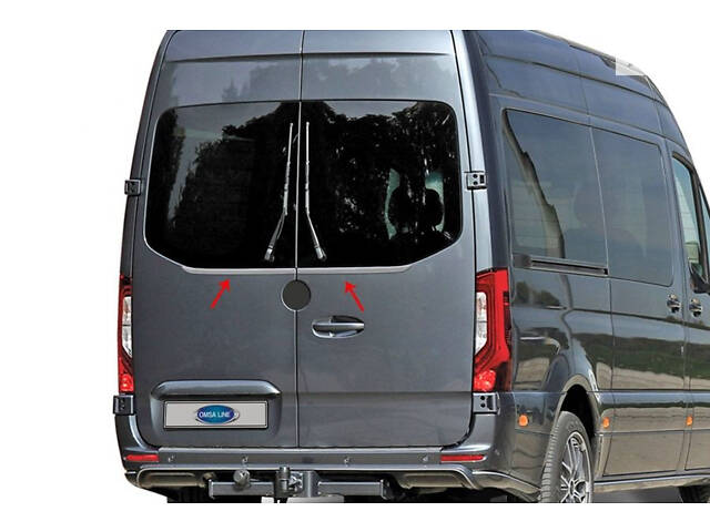 Кромка заднего стекла (2 шт, нерж) OmsaLine - Итальянская нержавейка для Mercedes Sprinter W907/W910 2018- гг - Фото 1