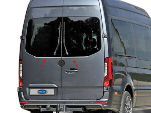 Кромка заднего стекла (2 шт, нерж) OmsaLine - Итальянская нержавейка для Mercedes Sprinter W907/W910 2018- гг
