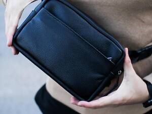 Кроссбоди, бананка из натуральной кожи, кожаная сумка на пояс SKILL Smart (черная)