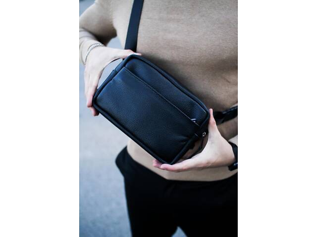 Кроссбоді, бананка із натуральної шкіри, шкіряна сумка на пояс SKILL Smart (чорна) - Фото 1