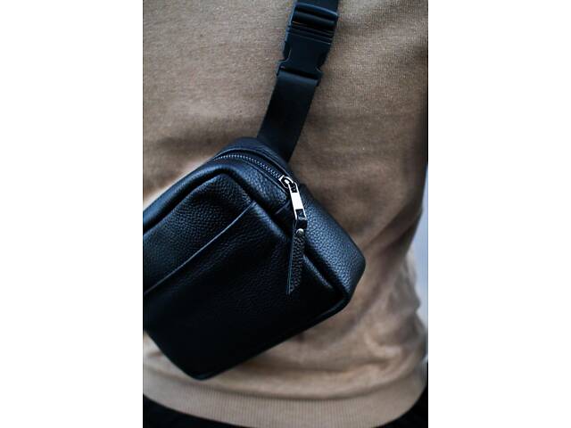 Кроссбоді, бананка із натуральної шкіри, шкіряна сумка на пояс SKILL Smart (чорна) - Фото 3