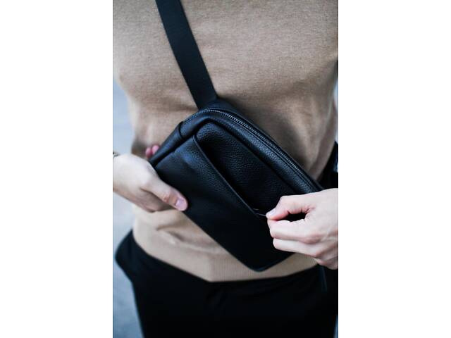 Кроссбоді, бананка із натуральної шкіри, шкіряна сумка на пояс SKILL Smart (чорна) - Фото 5