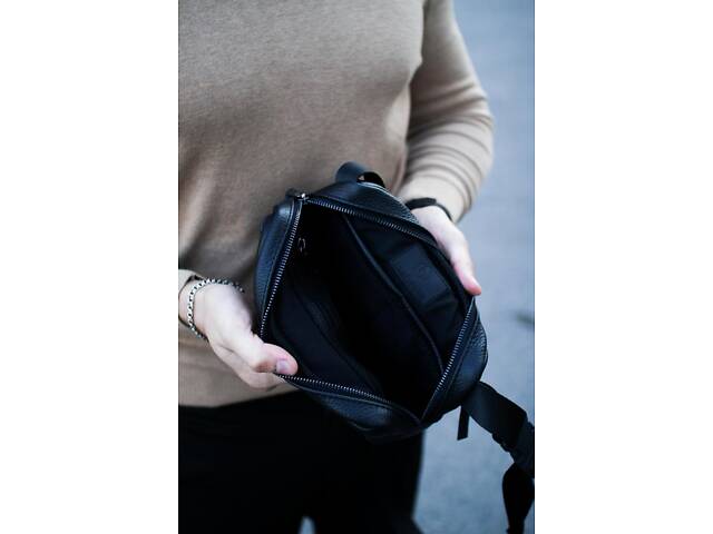 Кроссбоді, бананка із натуральної шкіри, шкіряна сумка на пояс SKILL Smart (чорна) - Фото 6