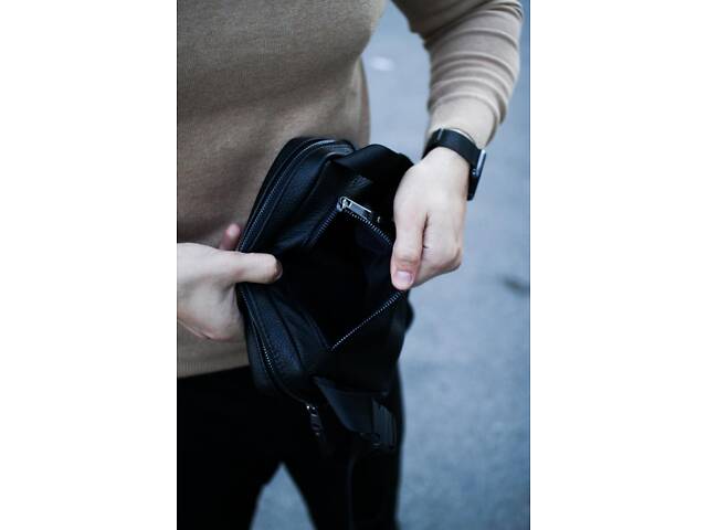 Кроссбоді, бананка із натуральної шкіри, шкіряна сумка на пояс SKILL Smart (чорна) - Фото 7