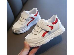 Кросівки дитячі PU-шкіра білі з червоними смужками, Розмір 18