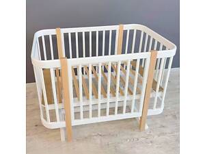 Ліжко дитяче з опускною боковиною'МІЯ' бук, шарнір-підшипник (білий та натуральна стійка)