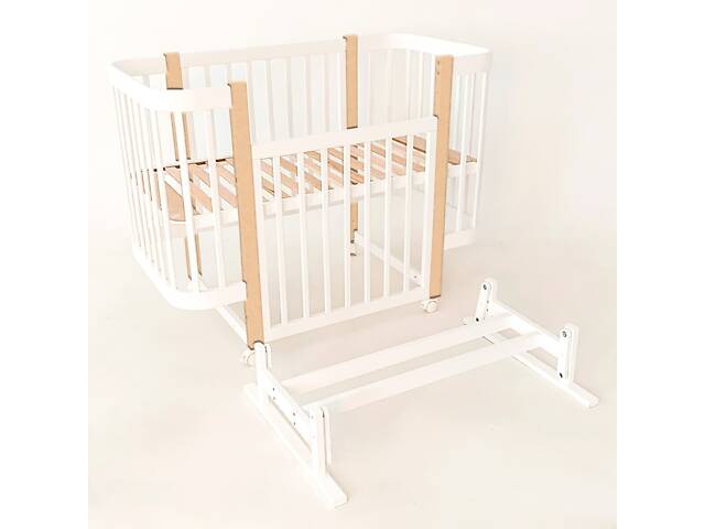 Ліжко дитяче з опускною боковиною'МІЯ' бук, шарнір-підшипник (білий та натуральна стійка) - Фото 2