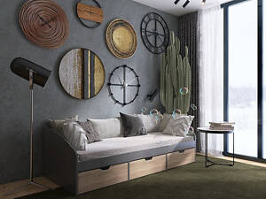 Ліжко Комфорт 3 з шухлядами 80х190, Графіт, Дуб Сонома