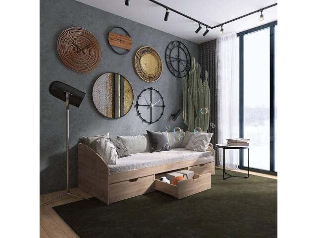 Ліжко односпальне з ящиками Еверест Комфорт 3 193х84х59 см Дуб сонома (DTM-5727) - Фото 1