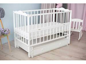 Ліжечко дитяче 'Ангеліна' (1) шарнір-підшибник з відкидною боковиною+шухляда, бук (Білий)