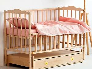 Ліжечко дитяче 'Ангеліна' (1) шарнір-підшибник з відкидною боковиною+шухляда, бук (натуральна)