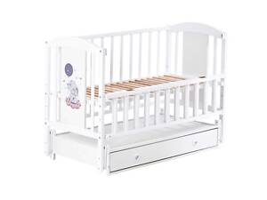 Ліжечко дитяче ЛІЛІ 'Слоник' (1) шарнір-підшибник з відкидною боковиною+шухляда, (білий)