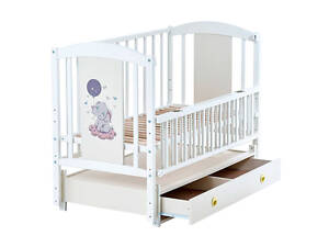 Ліжечко дитяче ЛІЛІ 'Слоник' (1) шарнір-підшипник з відкидною боковиною+шухляда, (слонова кістка)