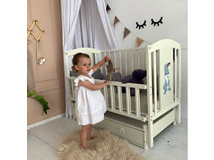 Ліжечко дитяче ЛІЛІ 'Зайчик' (1) шарнір-підшибник з відкидною боковиною+шухляда, (Слонова кістка)