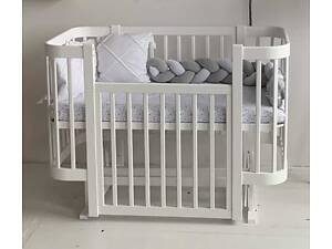 Ліжко дитяче 'МІЯ' бук, шарнір-підшибник, опускна боковина (біле+біла стійка)