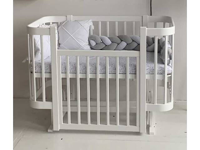 Ліжко дитяче 'МІЯ' бук, шарнір-підшибник, опускна боковина (біле+біла стійка) - Фото 1