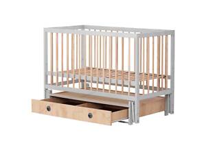 Ліжечко дитяче 'Софія' - шарнір-підшипник+ящик з опускною боковиною (Сірий+натуральний)