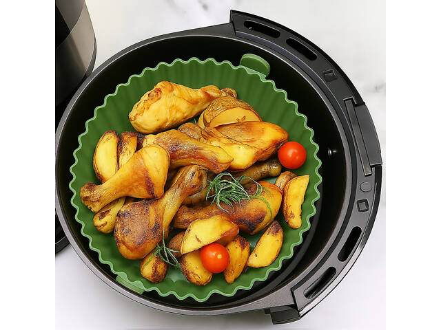 Кругла силіконова форма для аерогриля, духовки та мультипечі 21х21 см Зелений - Фото 3