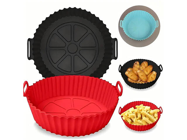 Кругла силіконова форма для аерогриля, духовки та мультипечі 21х21 см Зелений - Фото 6