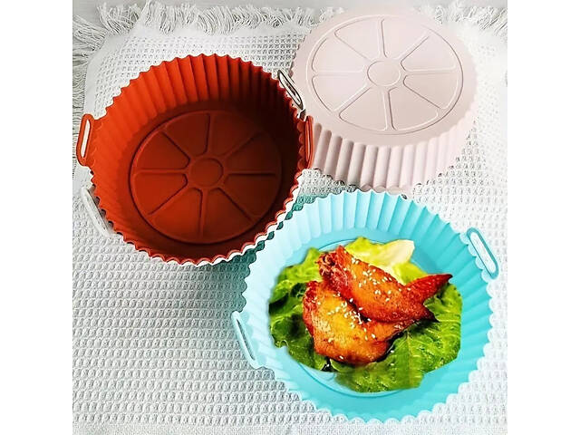 Кругла силіконова форма для аерогриля, духовки та мультипечі 21х21 см Зелений - Фото 8