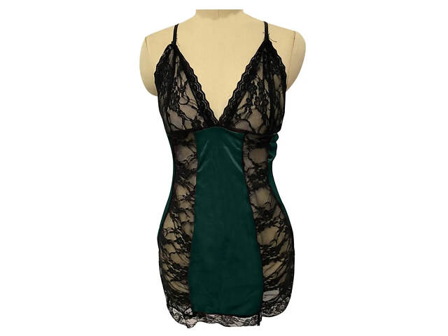 Кружевний пеньюар з підтяжками для чулок We Love XL Чорно-зелений (Xl_green_DLSC924) - Фото 1