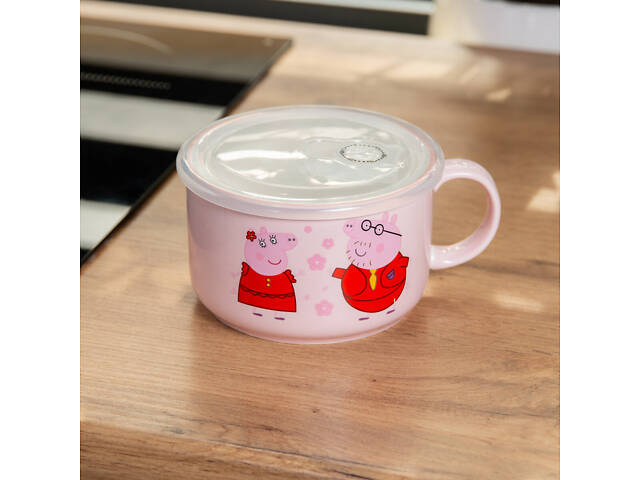 Кружка керамічна з пластиковою кришкою, 770 мл, для супу та локшини Peppa Pig - Фото 2